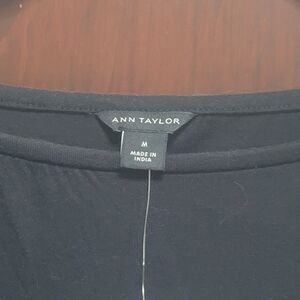 Ann Taylor Black Short Sleeve Blouse with Eyelet Lace Trim Size US M